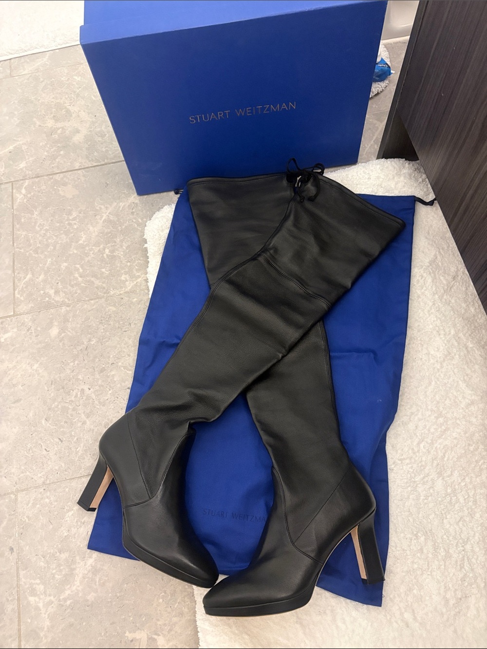 Stuart Weitzman Black Over-the-Knee Leather Heeled Boots